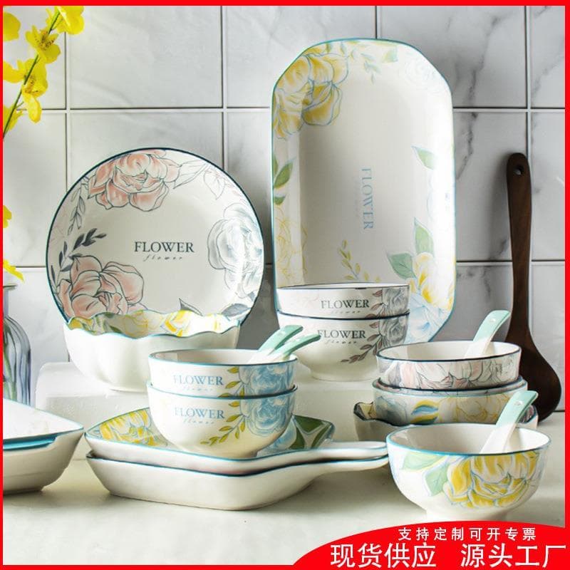 Fantasia flor sombra série prato conjunto doméstico influenciador nórdico utensílios de mesa tigelas cerâmica pratos cri