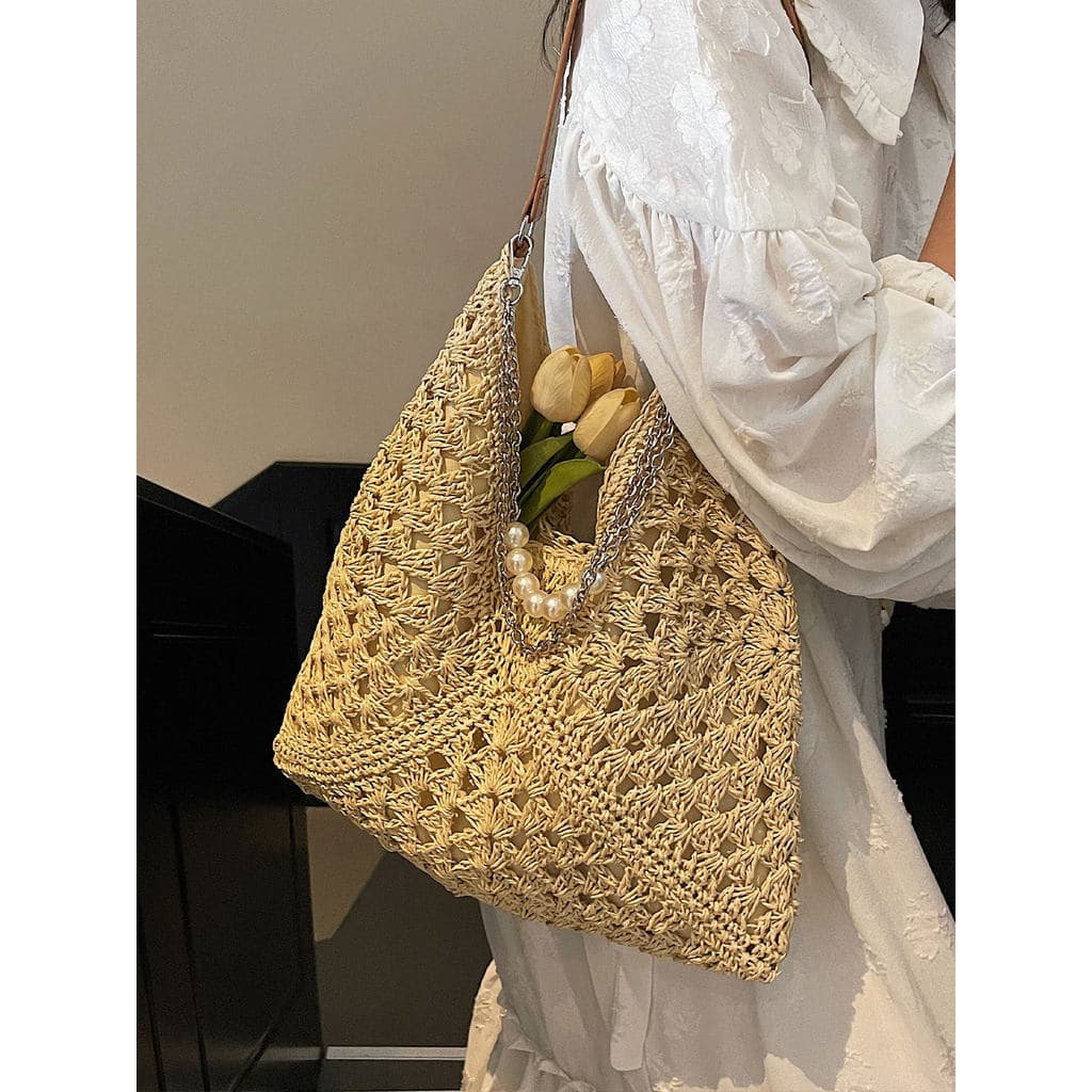 Bolsa bolsa transversal feminino bolsa feminina de palha de nicho francês feminina 2025 novo estilo verão oco teci