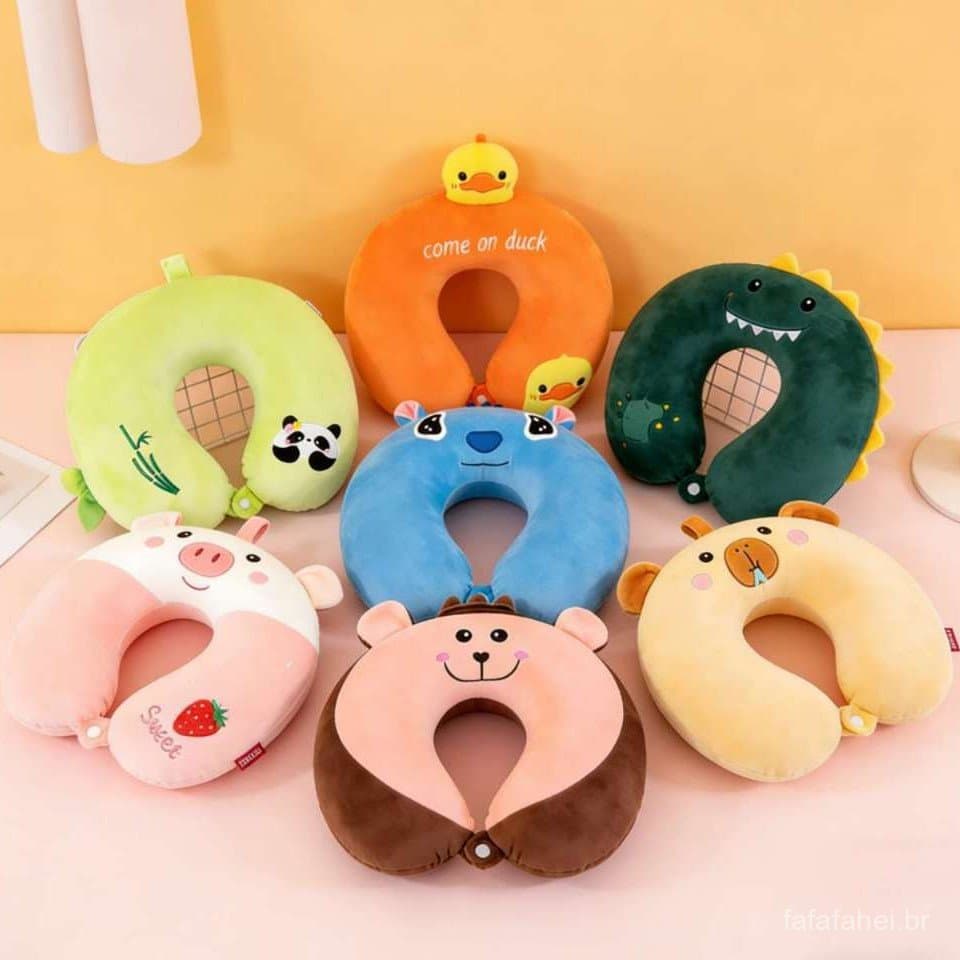 Travesseiro de Pescoço em Forma de U com Design de Animais Fofos - Conforto para Viagem