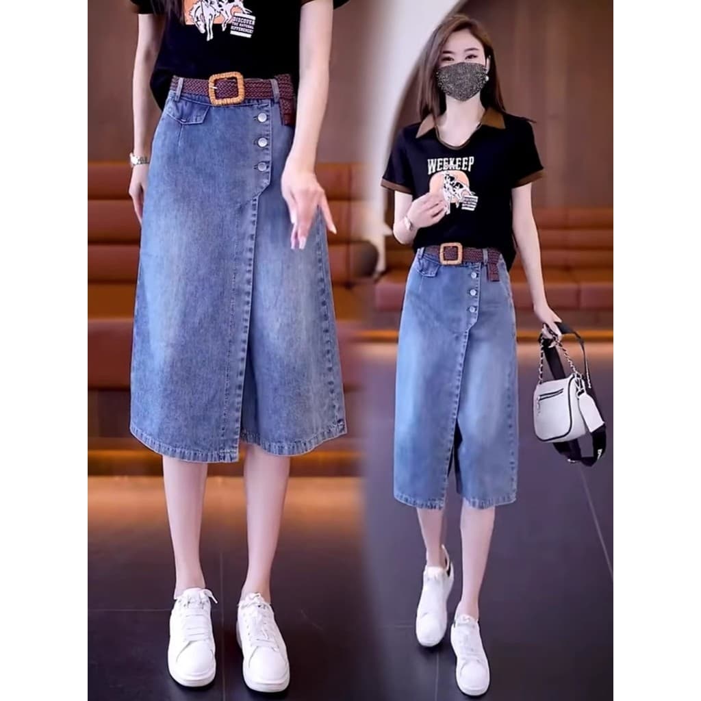 Verão novo estilo de cintura alta Denim saia feminina 2025 versão coreana All-Match moda mais magro olhar fino Culottes