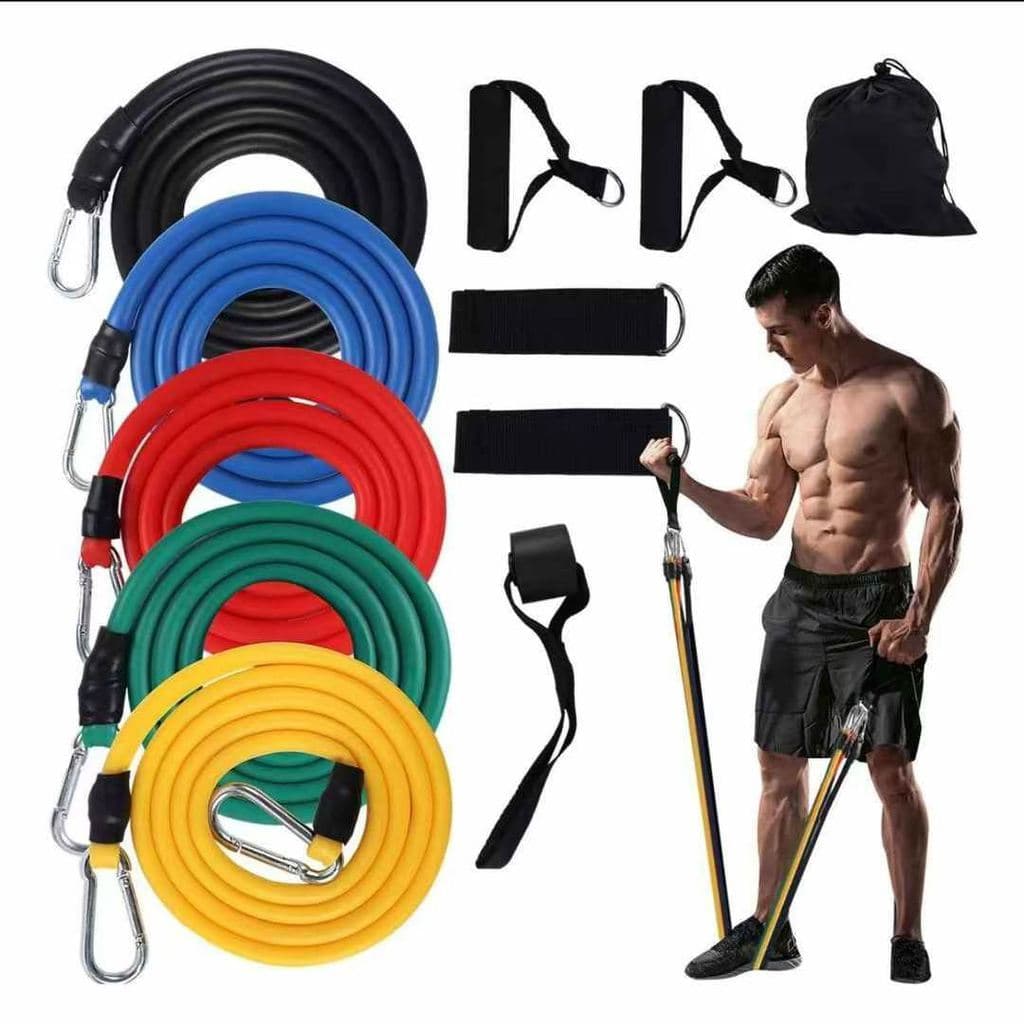 Kit Elástico Resistência 11 Peças para Academia em Casa, Treino Funcional, Musculação e Fitness