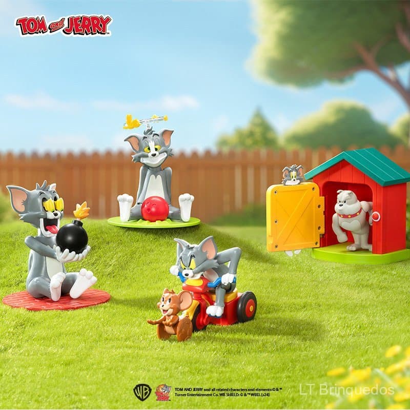 TOM e JERRY, Tom o gato azarado e o rato, caixa surpresa, brinquedo mecânico móvel, presente.