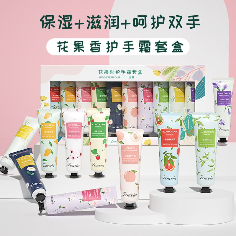 Conjunto de 10 palitos flor colorida genuína fragrância frutada conjunto de creme para as mãos caixa hidratante hidratan