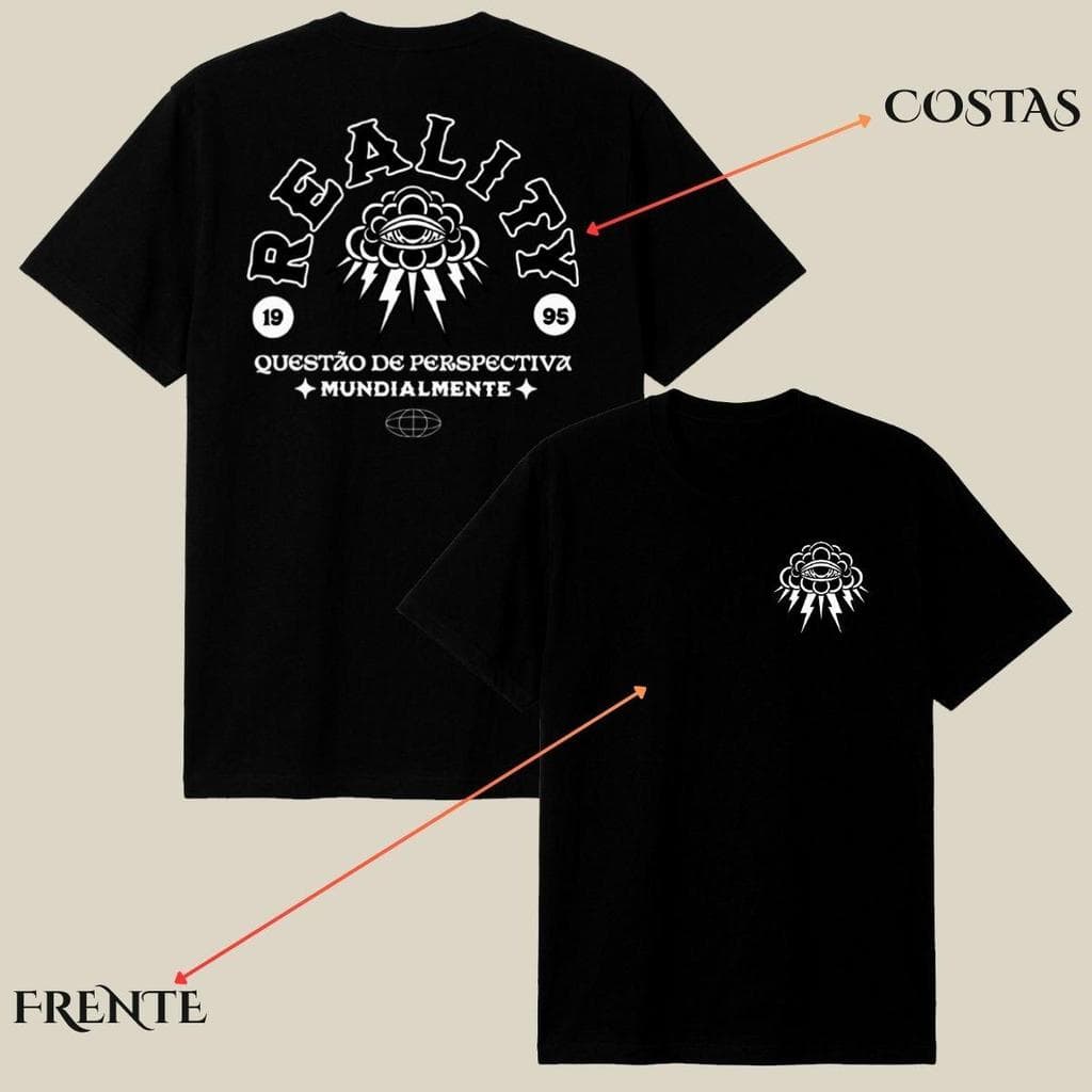 Camiseta masculina Reality Frases Com Nuvens e Raio T-shirt Gola Redonda e Manga Curta