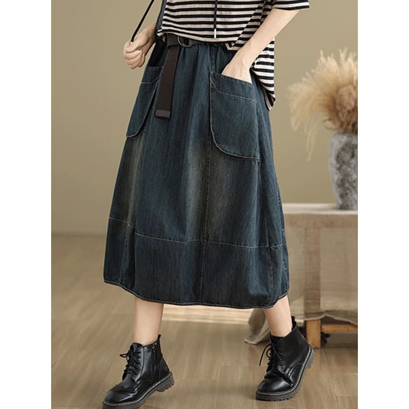 Saia jeans de comprimento médio feminina estilo primavera saia Bud 2025 novo estilo mãe saia moda a linha saia