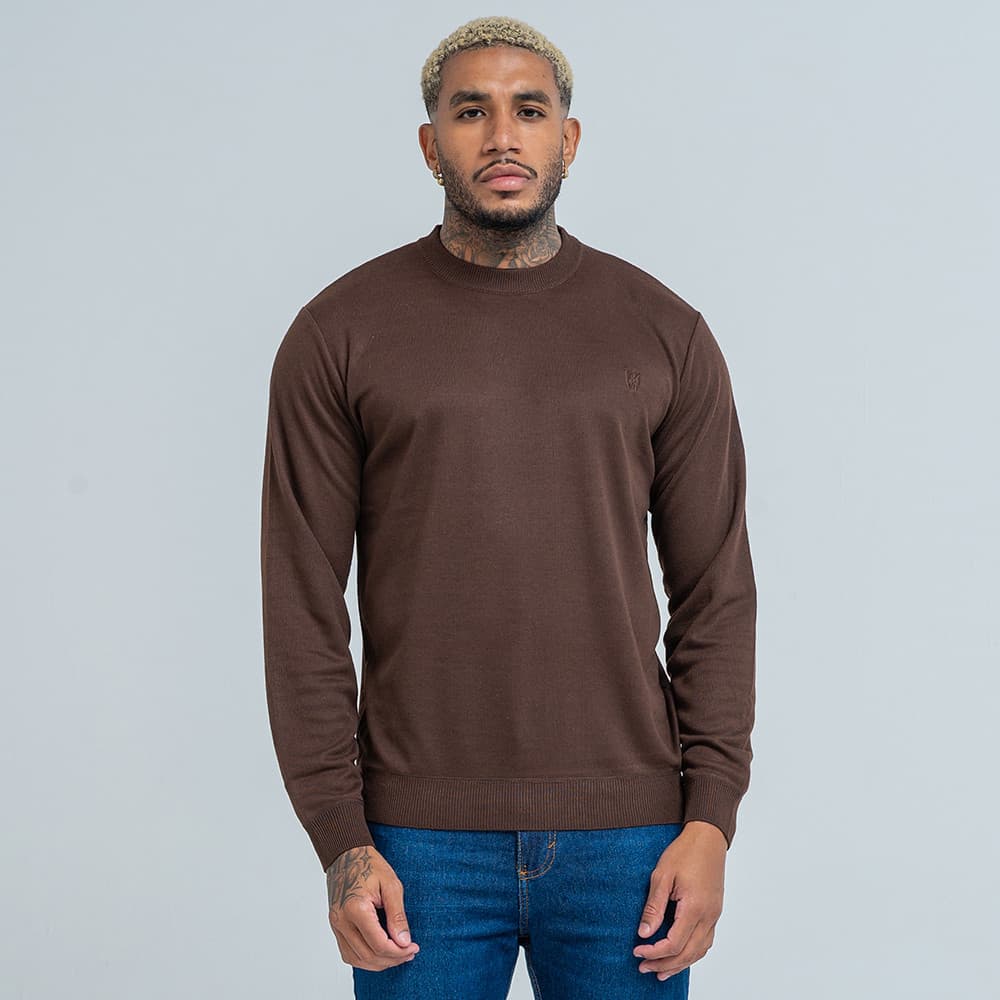 Suéter Tricot Masculino Com Bordado Mr Kitsch Marrom