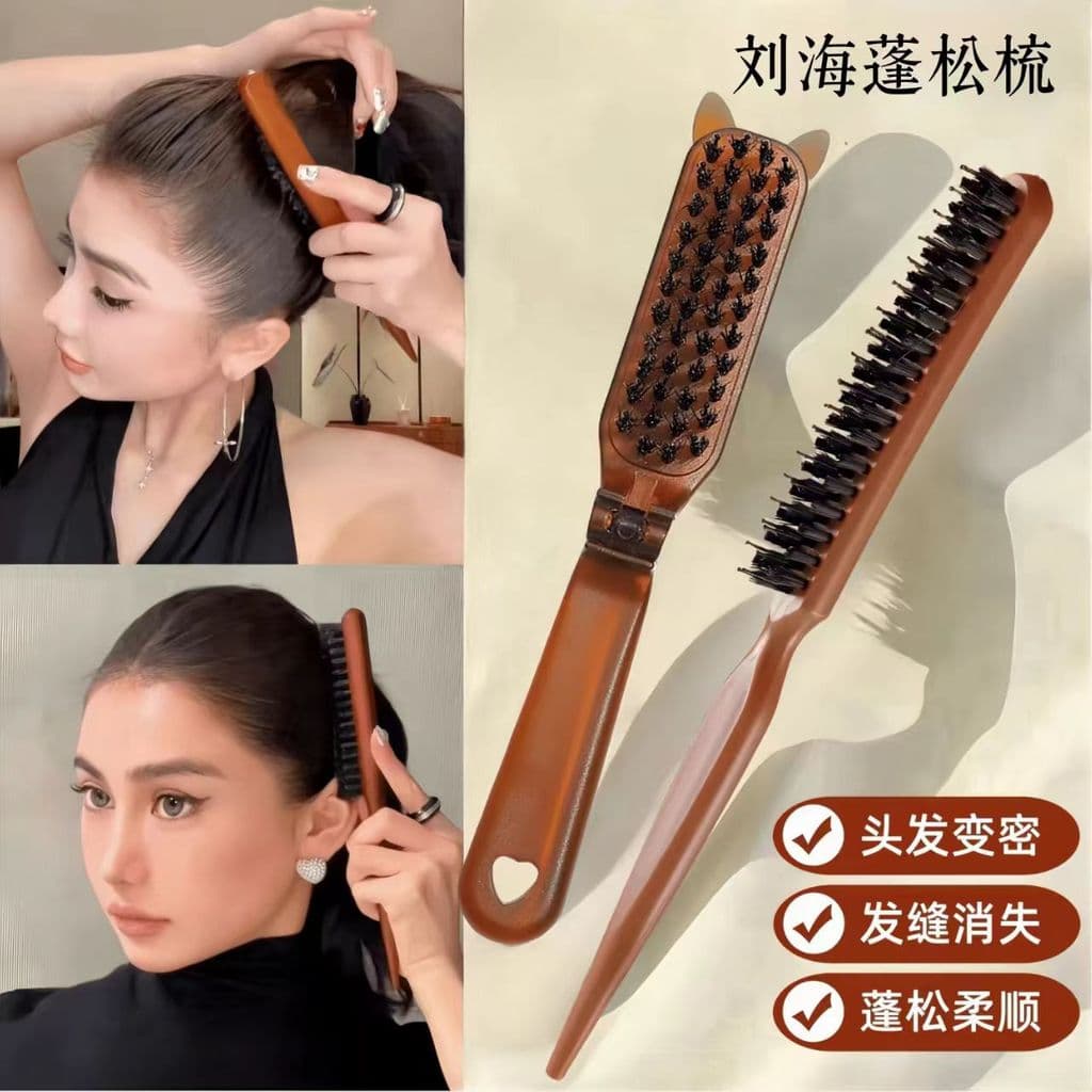 Pente de cerdas de dente estreito, cabelo fofo, caveira alta, três fileiras, dente, cabeleireiro, capa de cabeça, rosto,