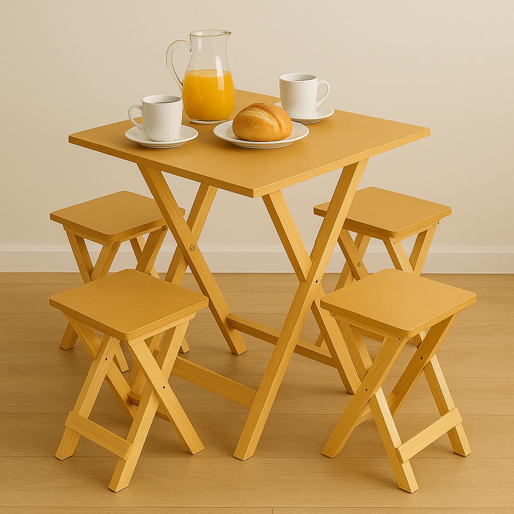 Mesa Dobrável MDF com 2 Banquetas – Conjunto Econômico para Refeições e Lazer Qualidade Premium
