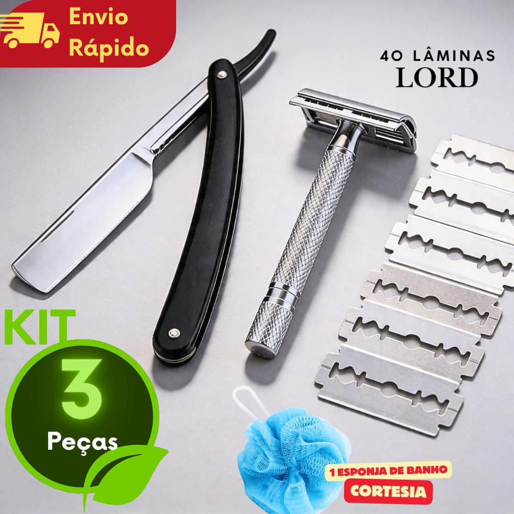 Kit Navalha Barbeiro Profissional + Aparelho de Barbear Retrô Clássico + 40 Lâminas Aço Inox