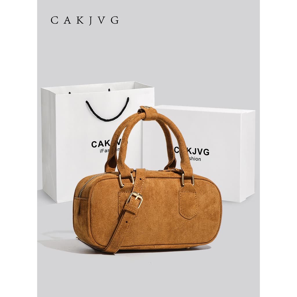 CAKJVG High-End Bolsa Feminina Outono Inverno Novo Estilo Retro Fosco Camurça Bolsa de Boliche Bolsa Mensageiro de
