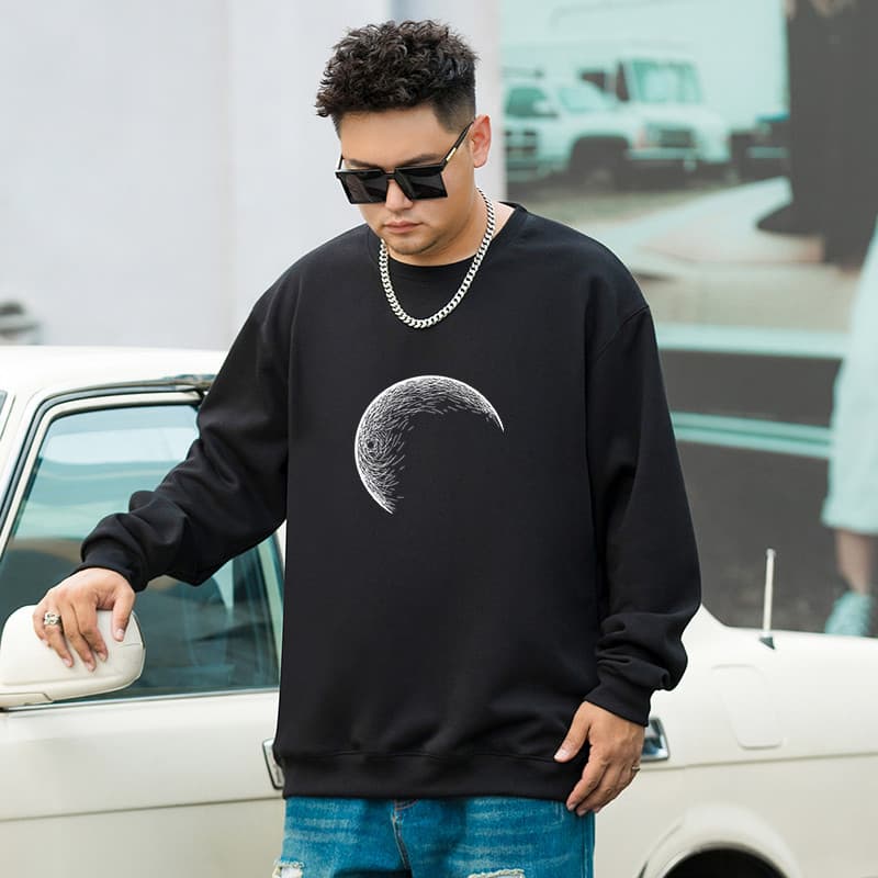 Gordo tamanho grande moletom masculino solto em torno do pescoço Casual esportes de manga comprida camiseta de fundo mai