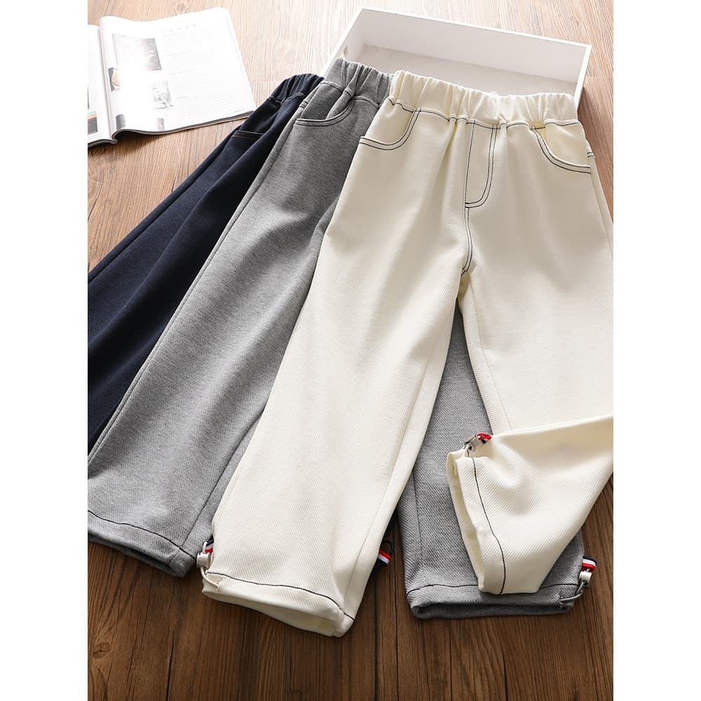 Meninas imitação Denim calças casuais médio grande crianças cigarro calças bebê sarja algodão estilo ocidental calças es