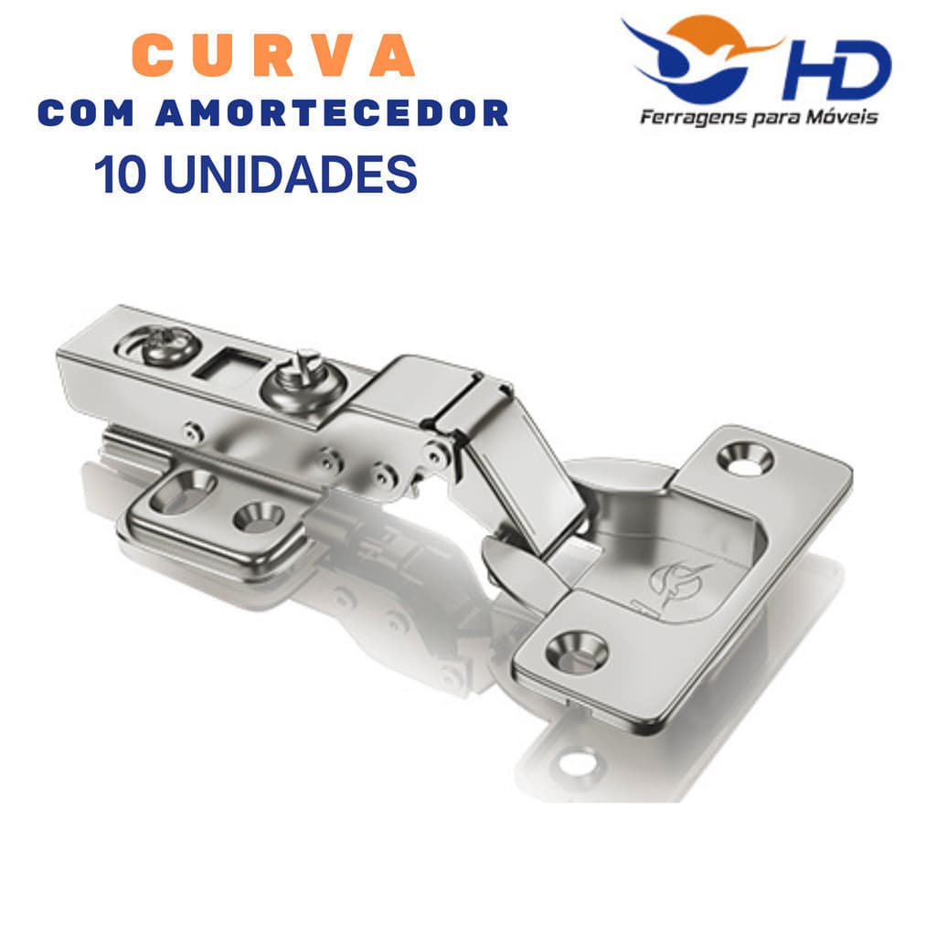 Kit 20 Dobradiças Curva Amortecedor Porta Armário 35mm - Hd
