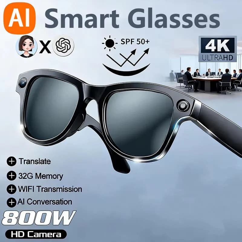 Óculos De Sol Com Câmera De Gravação De 8MP Enquanto 4K Wifi Transmissão Sem Fio AI Inteligentes Estabilização De Traduç