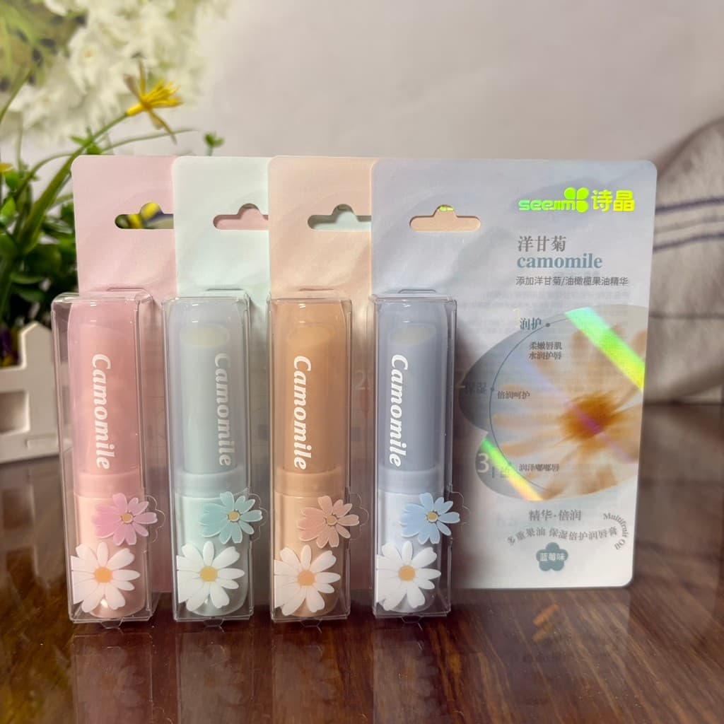 Shijing camomila hidratante bálsamo labial 2.6g sabor de frutas frescas hidratante Anti-secagem batom incolor masculino