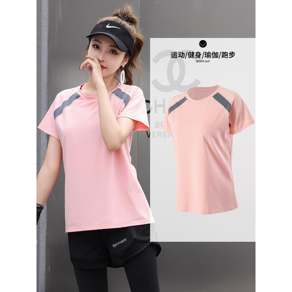 Novos esportes de manga curta feminino solto moda Yoga topo profissional exercício de Fitness correndo tamanho grande se