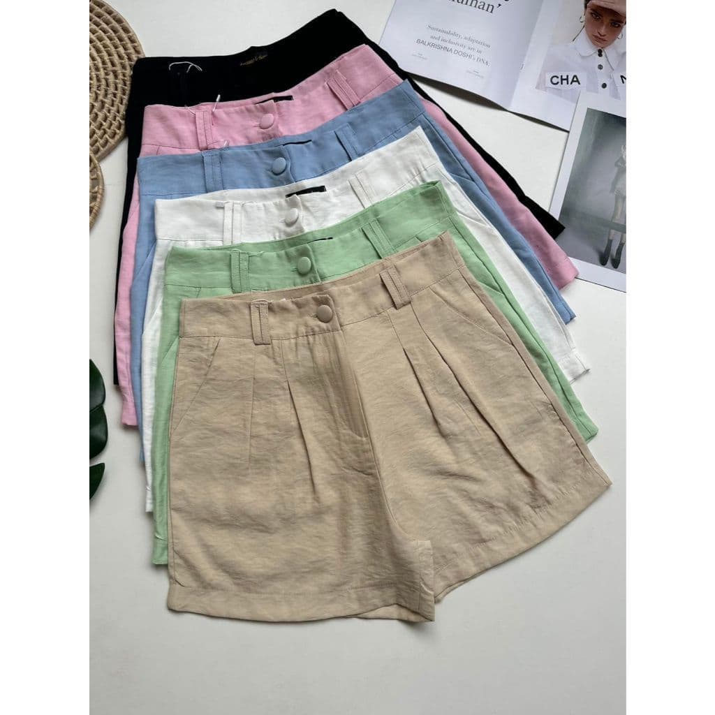 Short marrante feminino PLUS Estilo casuais de cor lisa com bolsos