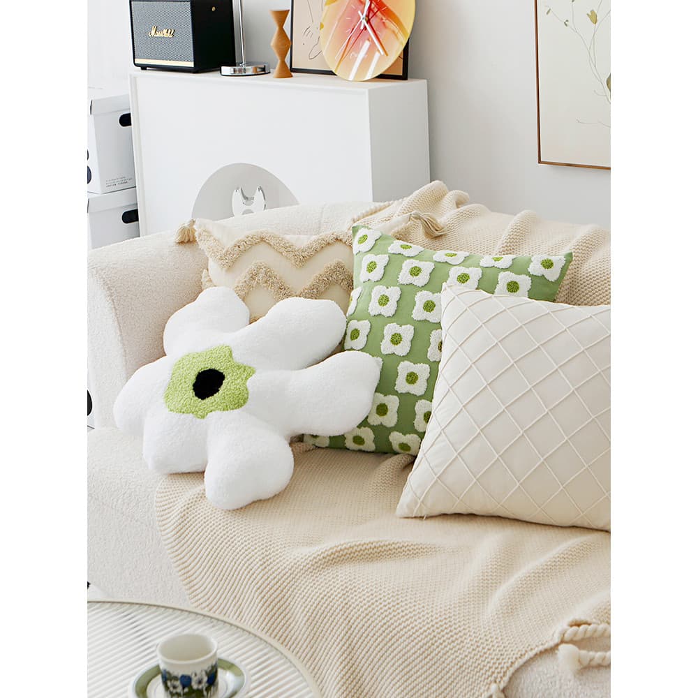 Pequena toalha verde fresca bordada fronha flor macia margarida dormitório sofá travesseiro lombar Bay janela cama almof