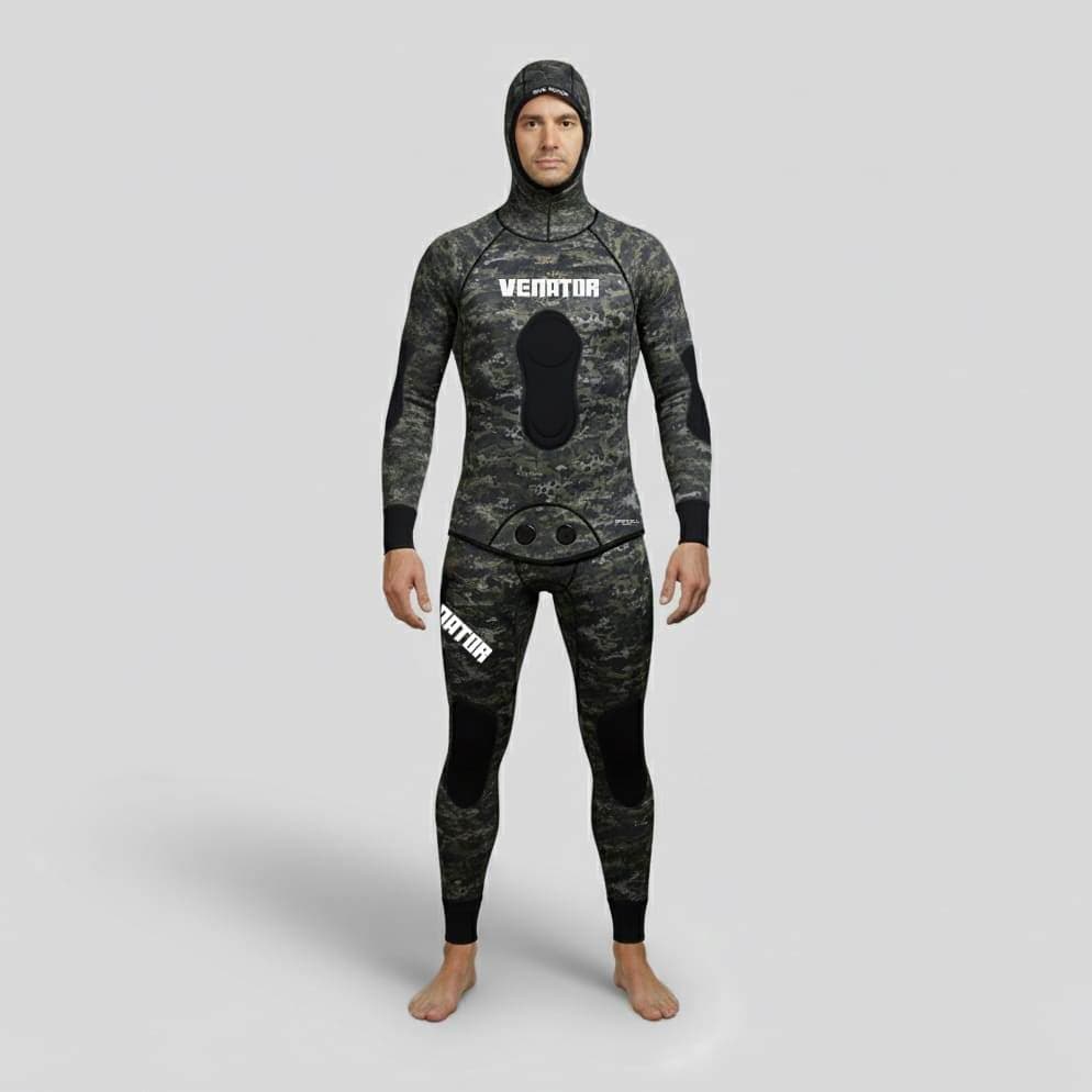 Conjunto Calça Jaqueta Neoprene 3.5mm Pesca Sub Dive Motion Venator Open Cell - Camo Brown