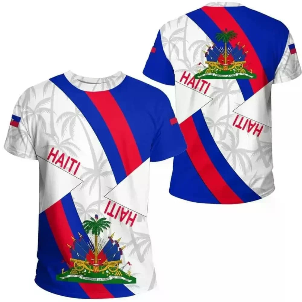 K100-4XL País Emblema Bandeira Caribe Mar Haiti Ilha Retro Streetwear 3d Engraçado Casual Manga Curta Camisetas Masculin