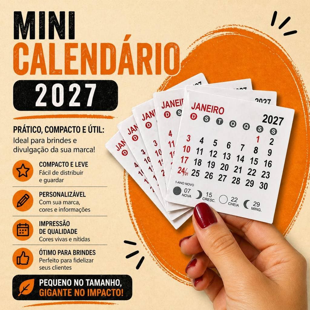 Bloco Mini Calendário 2027/ 5x5cm /50 Unidades Destacados