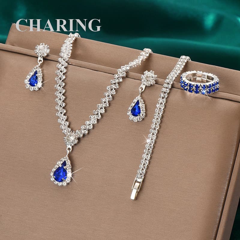Colar , Pulseira , Conjunto De Anéis , Joias De Noiva , Brincos Quatro Peças , Acessórios Para Vestido
