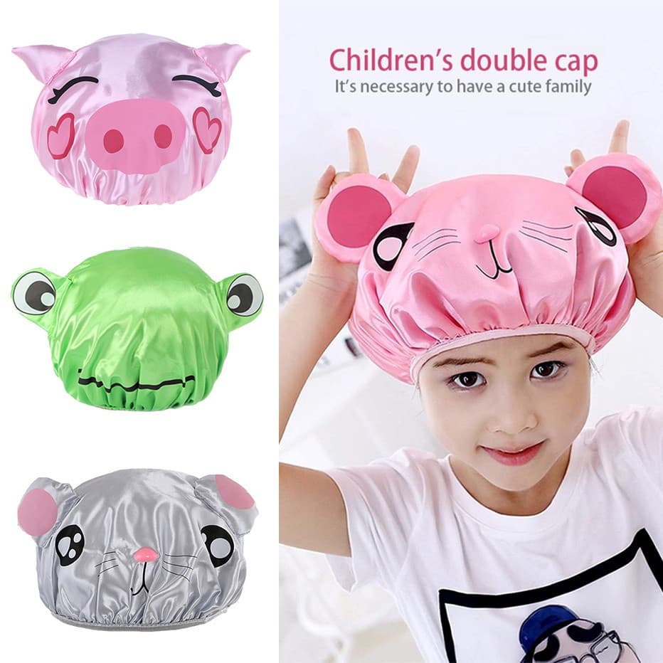 Touca De Banho Infantil De Camada Dupla Impermeável Com Desenho De Animal