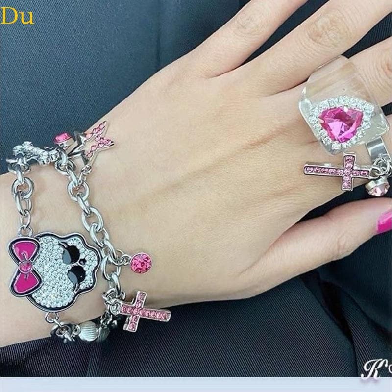 Conjunto Pulseira Colar Ajustável Tema Escolar Du Skull Joias Liga