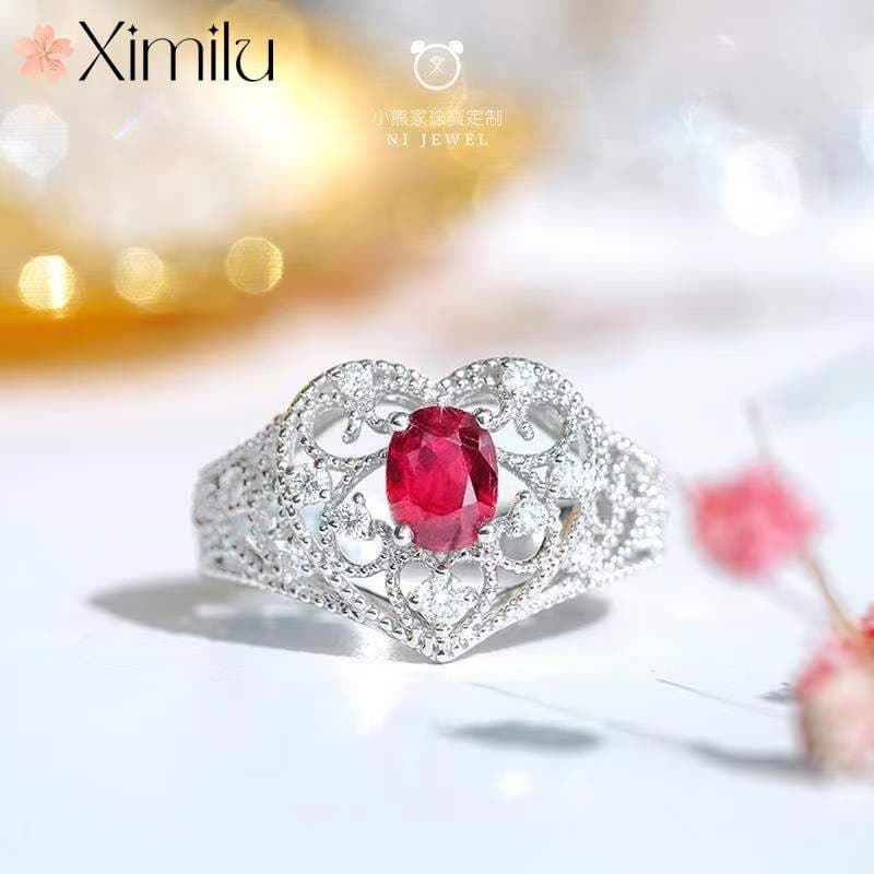 ❤ Original clássico romântico novo estilo Oval rubi anel feminino pequeno amor moda jóias