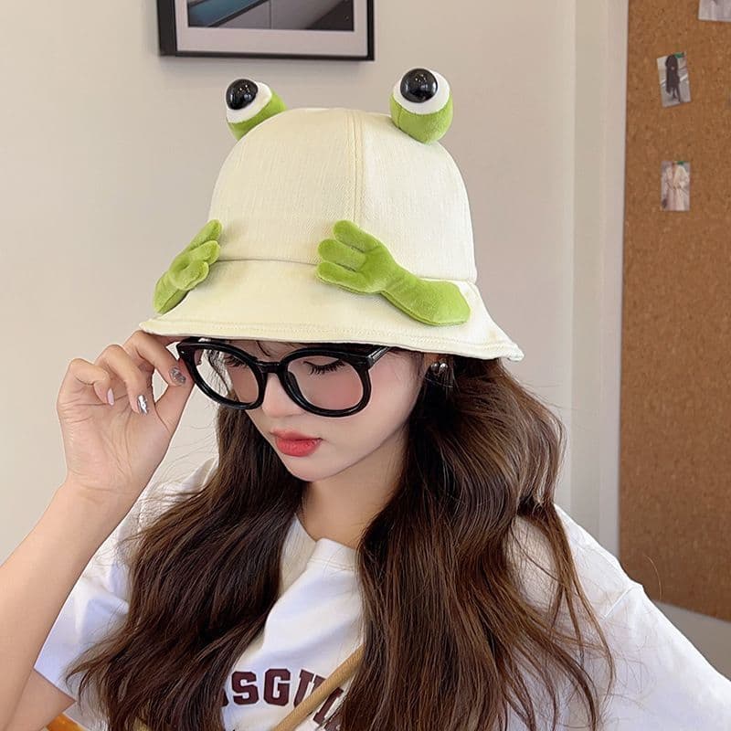 Japonês bonito sapo chapéu feminino primavera verão estudante casal All-Match dos desenhos animados balde chapéu de viag