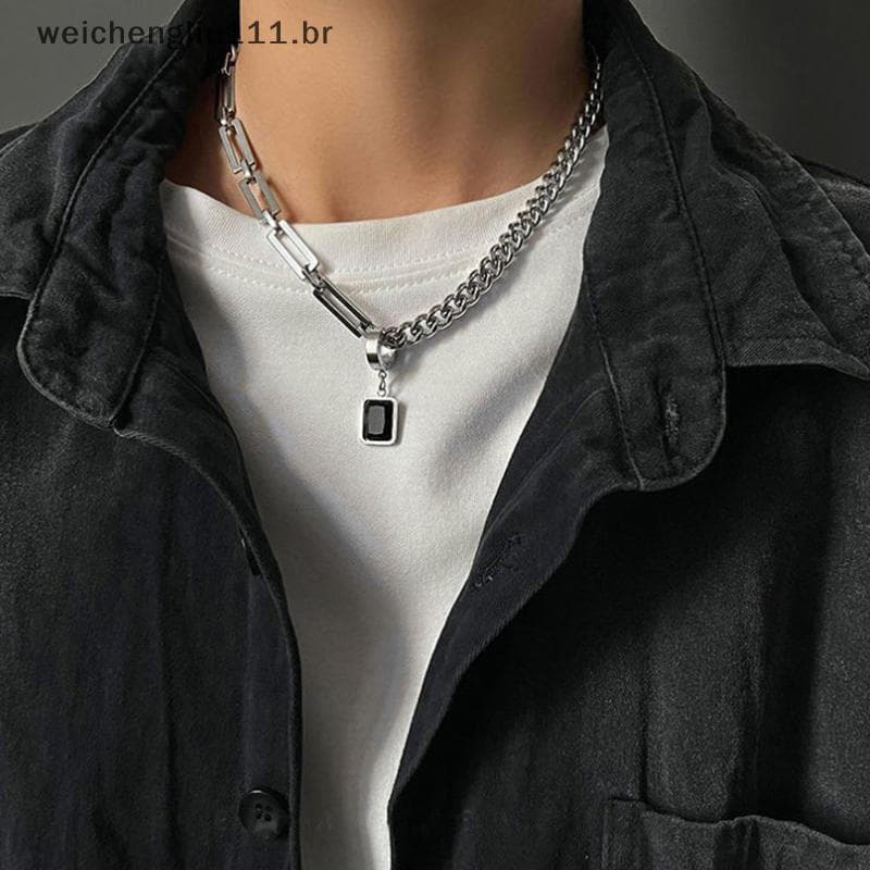 # weicheng Criativo Hip-hop Tide Marca Simples Brincos Quadrados Pingente Nelace Masculino Design De Dupla Utilização Po