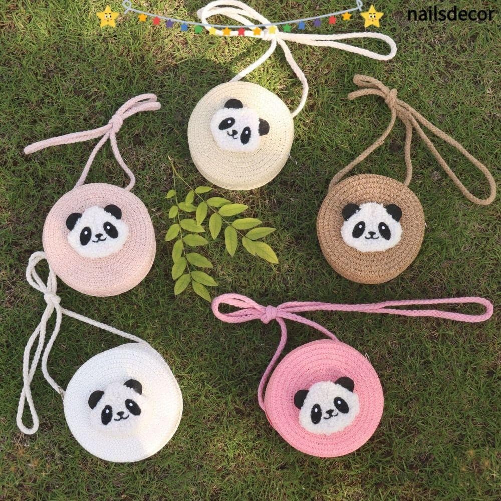 Bolsa De Palha NAILSDECOR , Mini Leve De Praia De Verão , Crossbody Com Zíper De Panda Redonda E Fofa Da Moda
