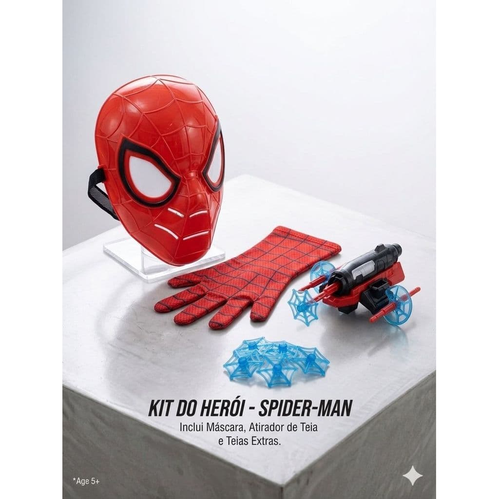 Kit Homem Aranha Spider-Man Máscara Luva Lança Teia Fantasia Infantil Presente Menino