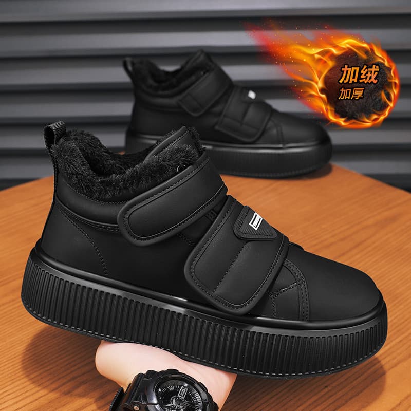 Sapatos masculinos de alta qualidade forro de lã de inverno sapatos de algodão quente preto Velcro tênis à prova dwaterp