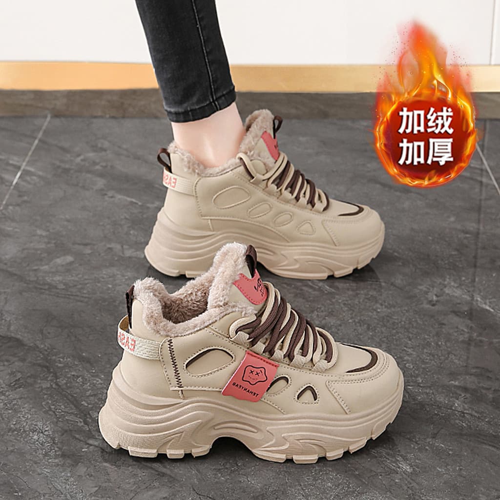 Sapatos de algodão sapatos femininos 2025 superfície de couro de inverno impermeável de alta qualidade velo quente pai s