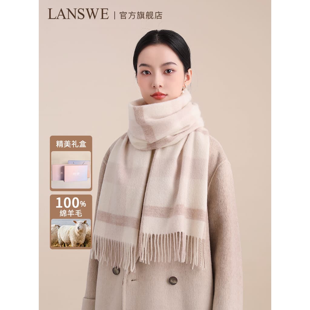 Langsha 100% cachecol de lã feminino cachecol xadrez de inverno quente à prova de vento cachecol de inverno caixa de pre