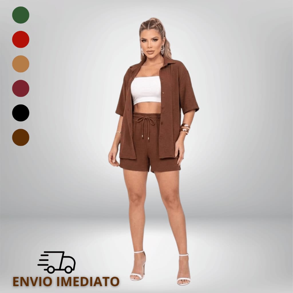 Conjunto 2 Peças Kimono + Short Premium Feminino Moda Praia Saida de Praia Quimono Marrom Cardigan