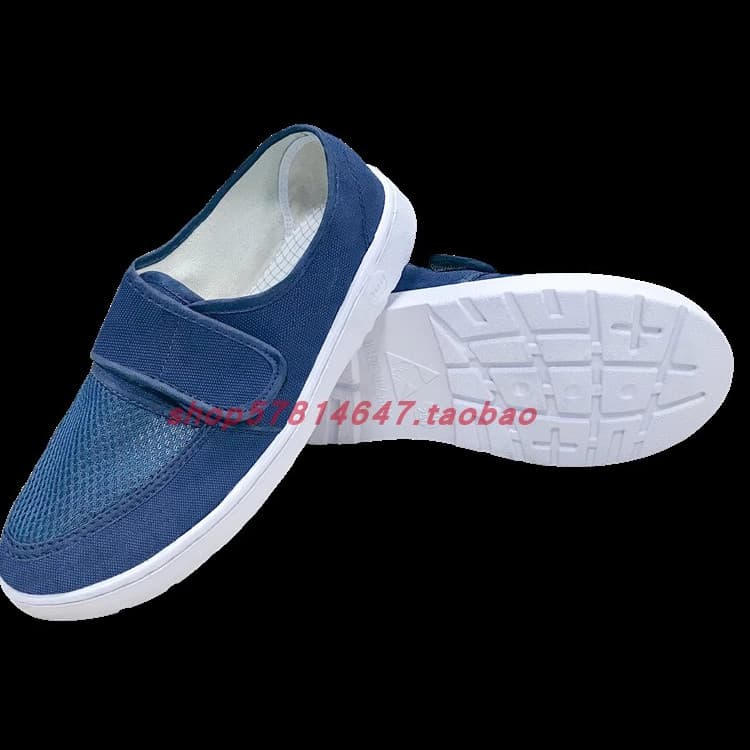 Sala limpa oficina sapatos de trabalho antiderrapante confortável não moagem pés SPU Velcro azul lona malha sapatos A-20