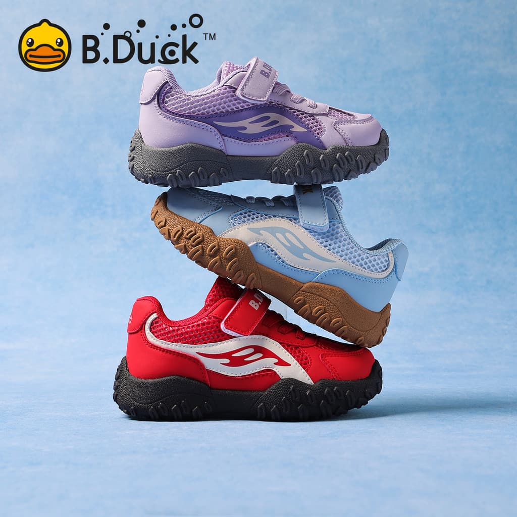 B.Duck pequeno pato amarelo crianças sapatos ao ar livre malha respirável antibacteriano Velcro sapatos de treinamento a