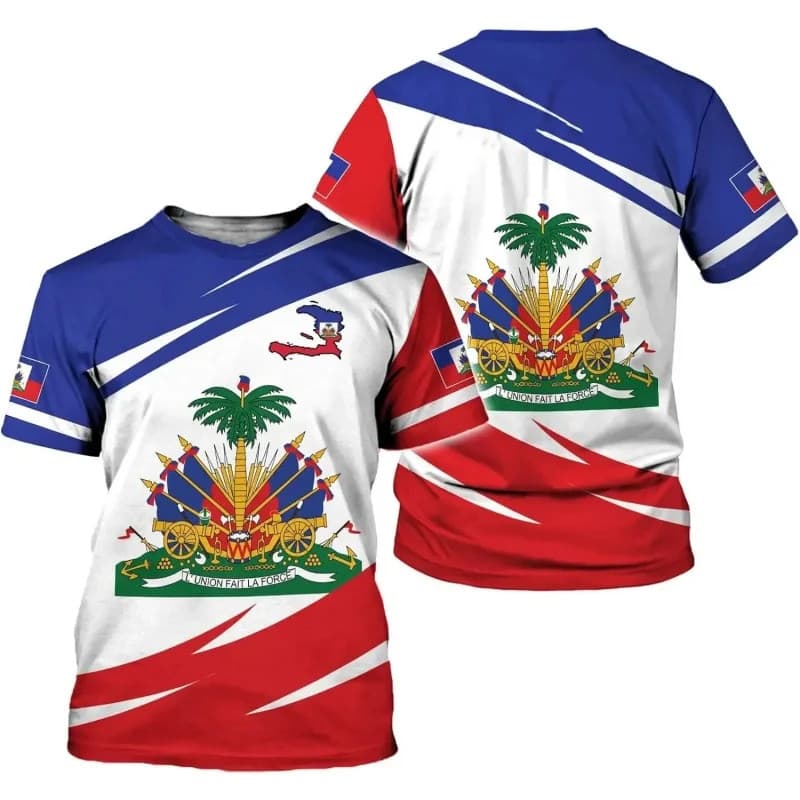 Haiti Nacional Emblema Padrão Camiseta Para Homens Bandeira Haitiana 3D Impresso Camisetas Casuais Soltas Em Torno Do Pe