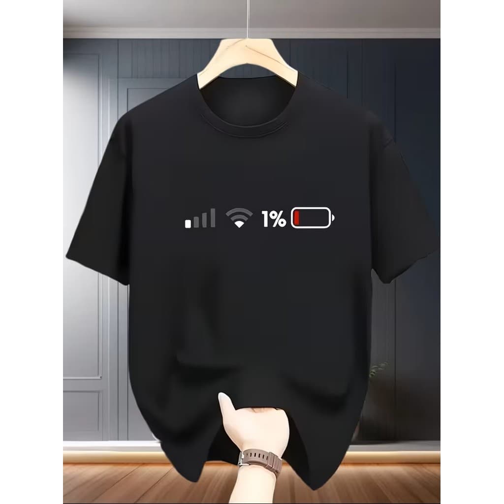 Camiseta Estampada Paciência acabando, 1% Bateria, Bateria acabando Unissex - 7010