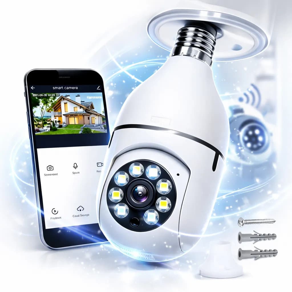 Câmera Lâmpada WiFi YOOSEE 1080p 360° Visão Noturna Áudio Bidirecional Alarme e Rastreamento para Monitoramento