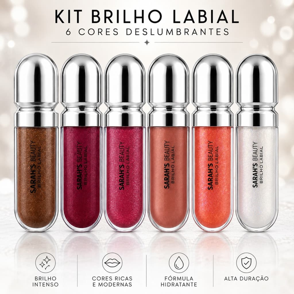 KIt com 6 Gloss Brilho Labial Sarah's Beauty Para Hidratação E Longa Duração