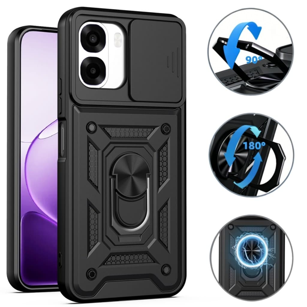 Suporte Rotativo Slide Lente Da Câmera Caso Armadura De Grau Militar Para OPPO A6X A6 A5 Pro Reno 16Pro 15 14 13 16F 15F