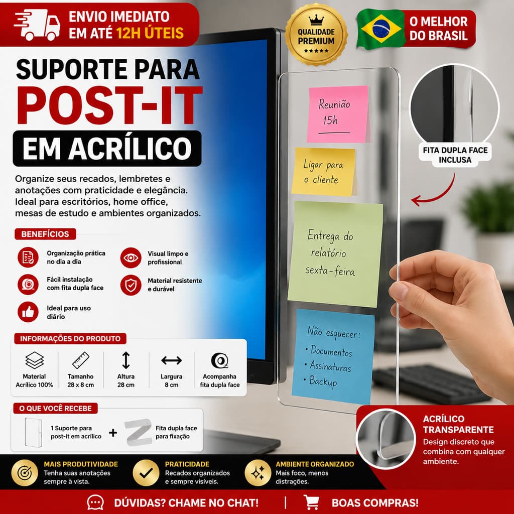 Suporte de monitor para blocos de notas, anotação, lembrete