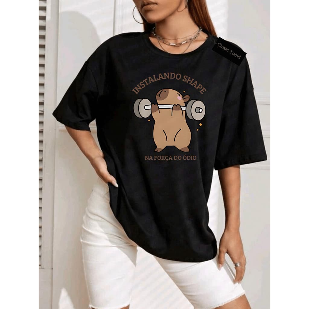 Camiseta de academia CAPIVARA, INSTALANDO O SHAPE, camisa de treino  maromba fitness plus size