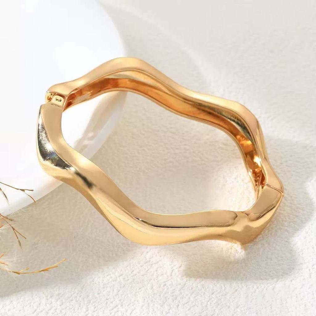 Pulseira Feminina Ondulada Irregular Aço Inoxidável Minimalista Dourada e Prateada Anti-alérgica