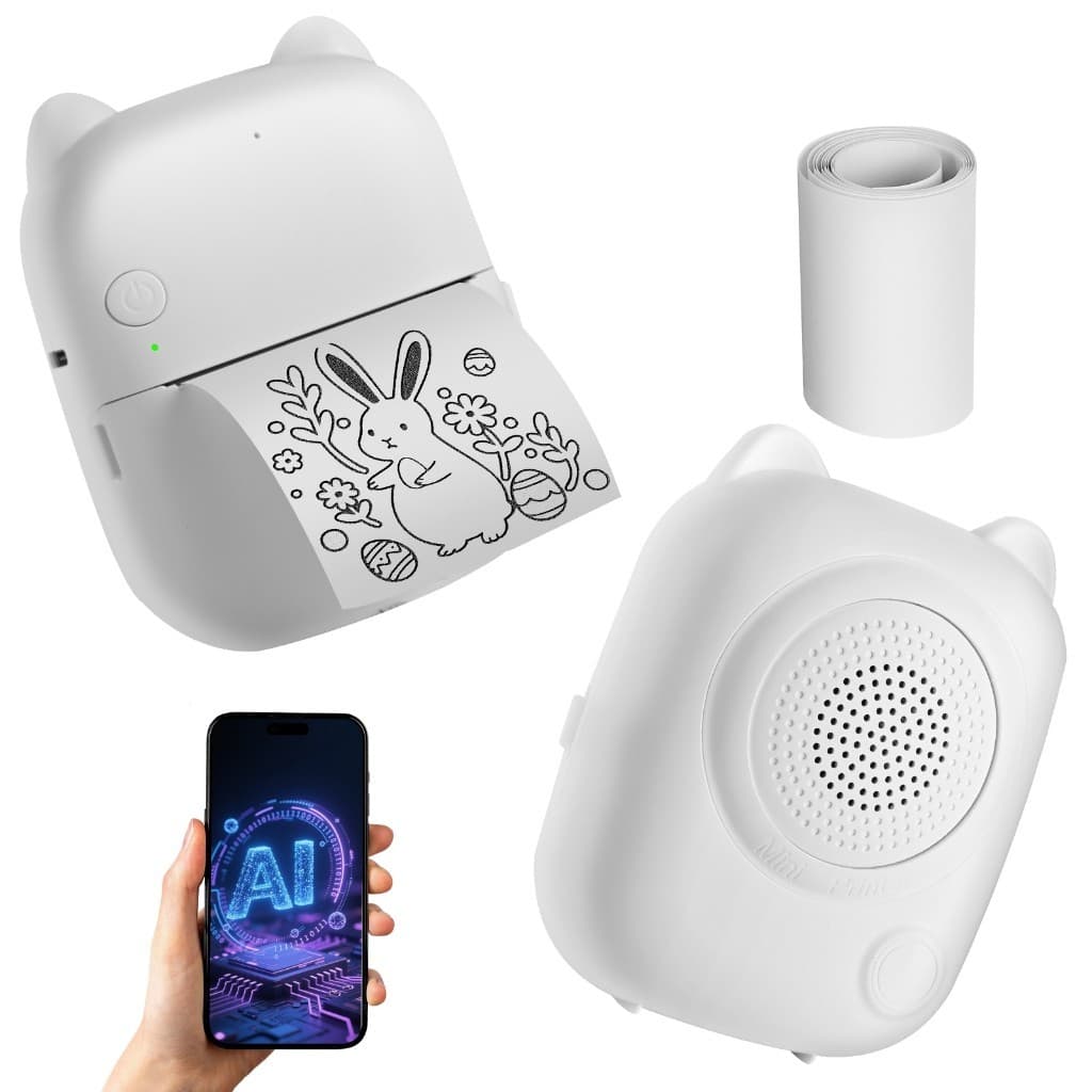 Mini Impressora Bluetooth Infantil Com Voz AI Recarregáve Para Fotos Etiquetas Estudos e Desenhos
