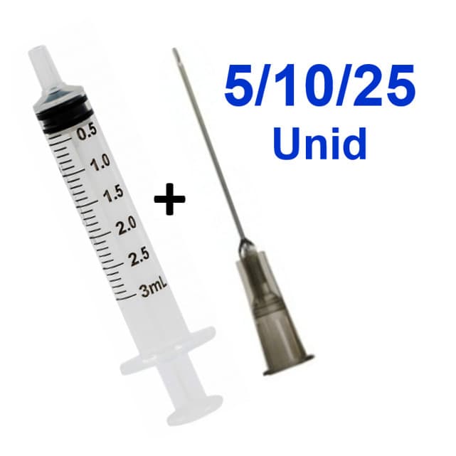 5/10/25 Unidades Seringa 3ml C/ Agulha 25x0,70mm