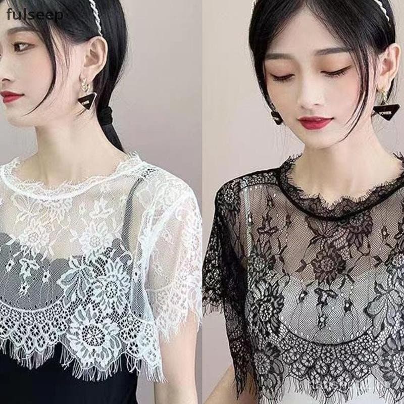 [fulseep] Camisa Feminina Destacável Com Gola Falsa , Meia Doce De Crochê Transparente Capa De Renda Floral BR